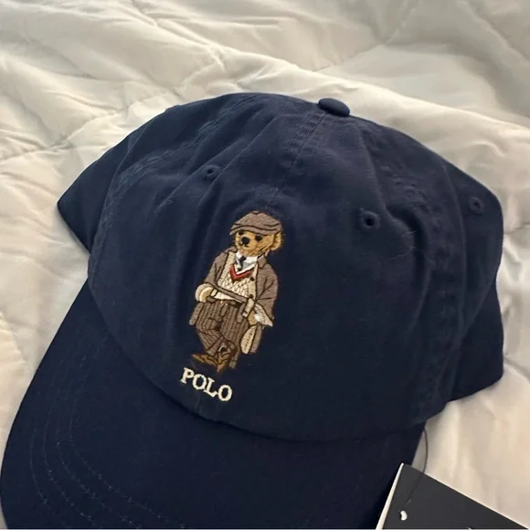 Polo Ralph Lauren Bear Chino Baseball Cap w/ Leather Strap | Navy Blue | New - Picture 2 of 7
